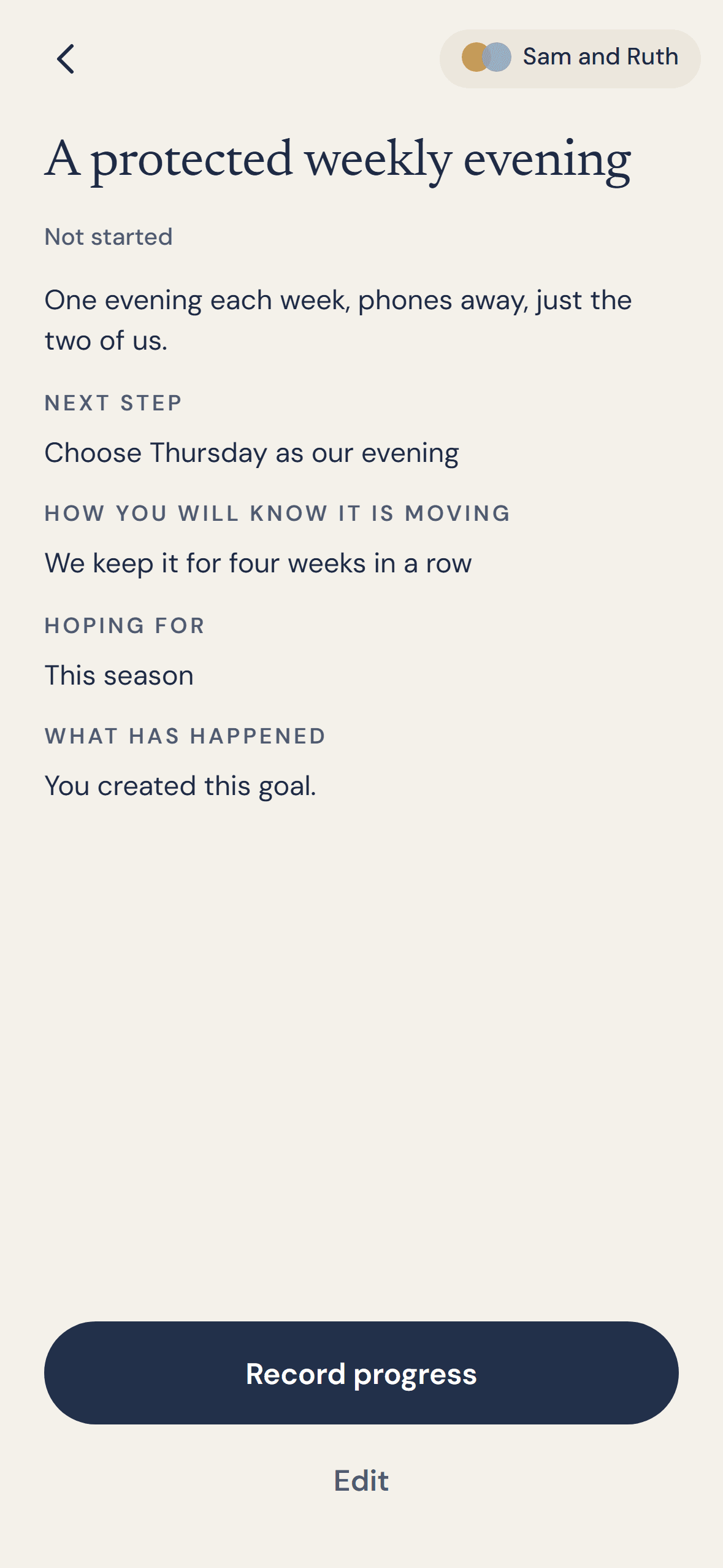 Shared goal for a protected weekly evening